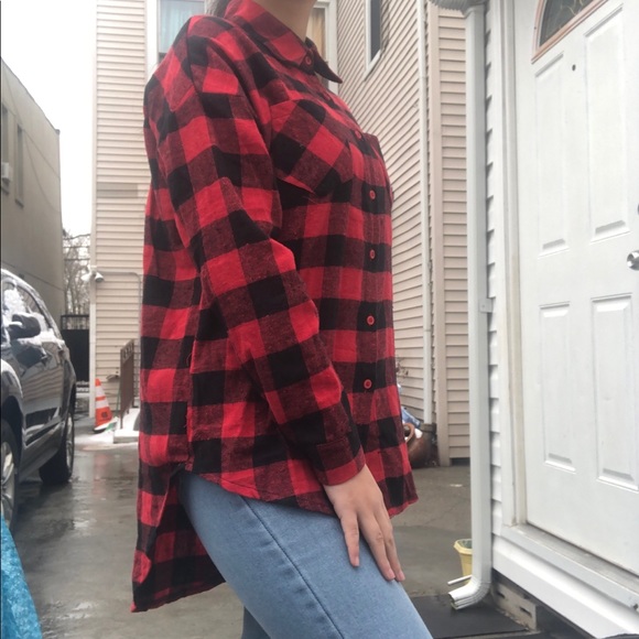 NEW Red & Black Plaid Oversized Flannel - Picture 5 of 7